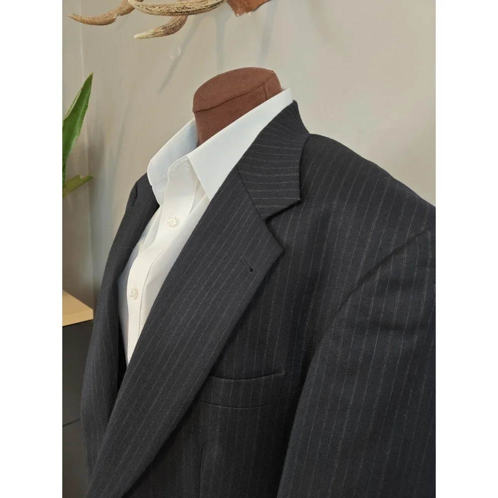 Oscar De La Renta 42L Midnight Blue Stripe Wool Blazer 2 Button Sport Coat H804